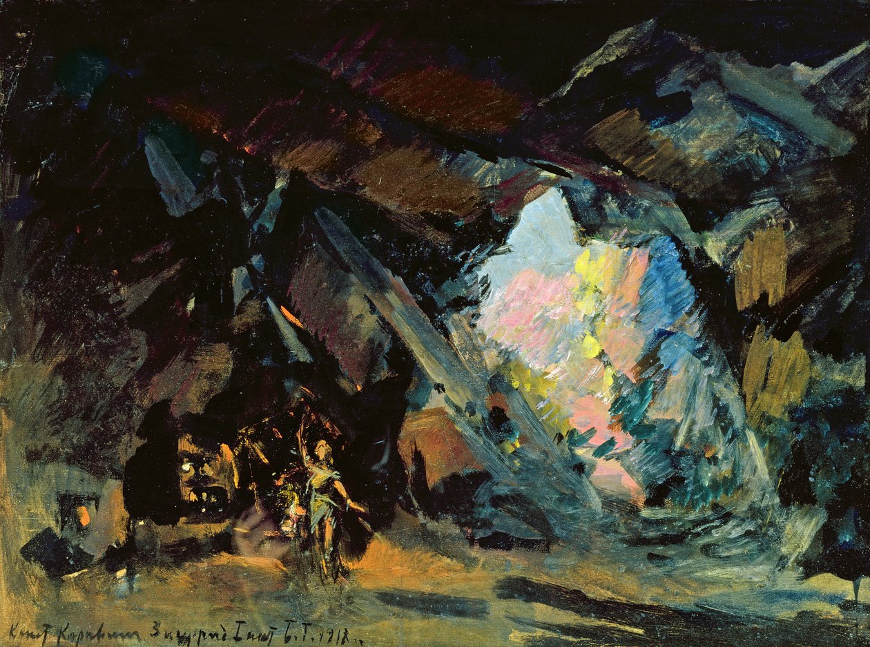 Design de palco para a ópera &39;Siegfried&39; de R. Wagner, 1918 de Konstantin Alekseevich Korovin