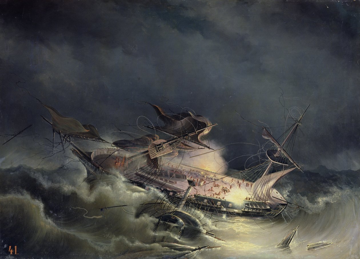 O desastre do Forro Ingermanland em Shagerrake perto da Noruega em 30 de agosto de 1842, 1843 de Konstantin Vassilyevich Krugovikhin