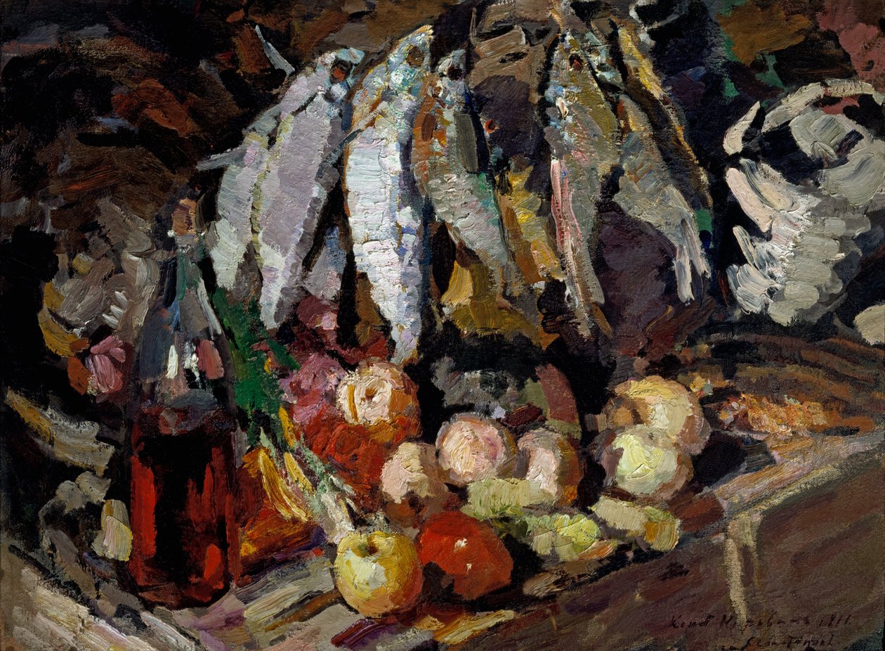 Peixes, vinho, fruta de Konstantin Alekseevich Korovin