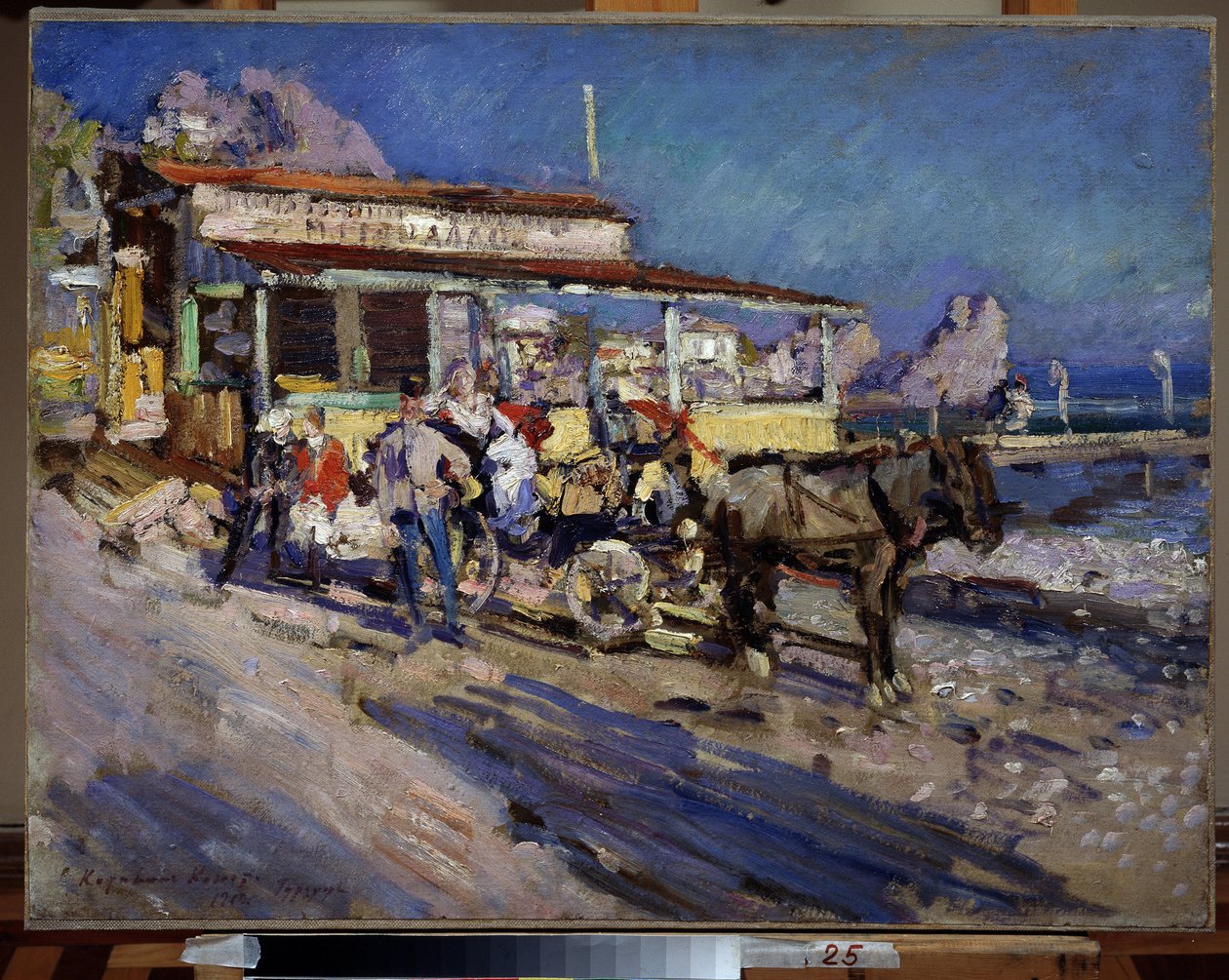 Gurzouf (Crimea) (Gurzuf). Aldeia portuária aninhada numa baía, esquecida pela Montanha do Urso. Pintura de Konstantin Alexeyevich Korovin (Constantin Korovine) (1861-1939), óleo sobre tela de Konstantin Alekseevich Korovin