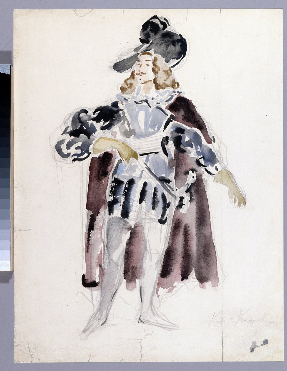 Projet de costume para a ópera "Le convive de pierre" de Alexandre Dargomyjski (1813-1869) (Desenho de figurino para a ópera O Convidado de Pedra de A. Dargomyzhsky). Oeuvre de Konstantin Alexeyevich Korovin (Constantin Korovine) (1861-1939), aquarelle sur de Konstantin Alekseevich Korovin