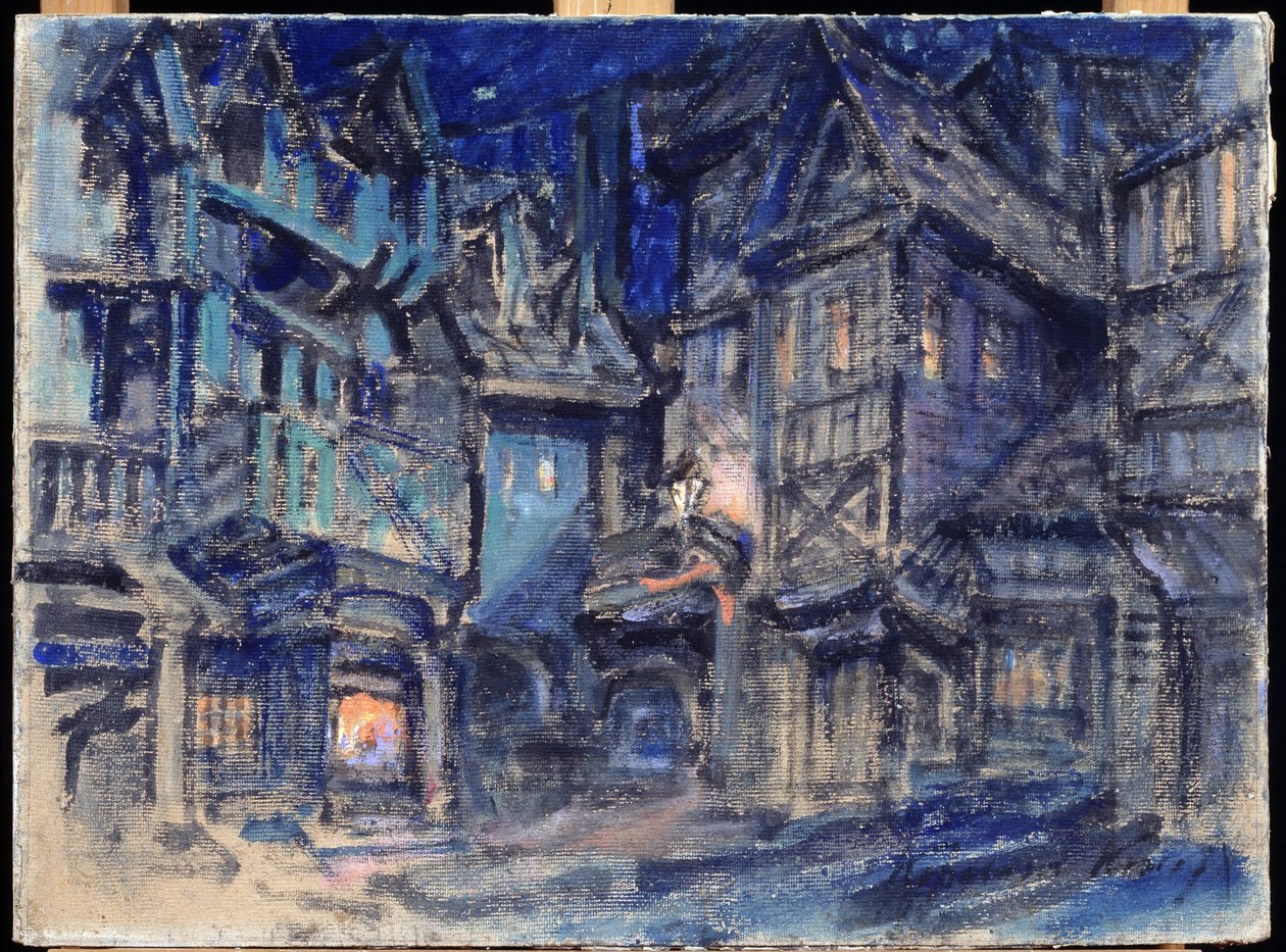 Projet de decor pour le ballet Esmeralda de Anton Simon (1851-1916) (Projecto de palco para o ballet Esmaralda de A.Simon). Oeuvre de Konstantin Alexeyevich Korovin (Constantin Korovine) (1861-1939), tempera sur carton de Konstantin Alekseevich Korovin
