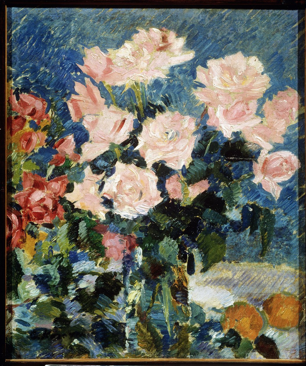 Rosas (Roses). Pintura de Konstantin Alexeyevich Korovin (Constantin Korovine) (1861-1939), óleo sobre tela, ca. 1930. Natureza morta, arte russa do século XX, pós-impressionismo. State Art useum, Yaroslavl (Rússia). de Konstantin Alekseevich Korovin