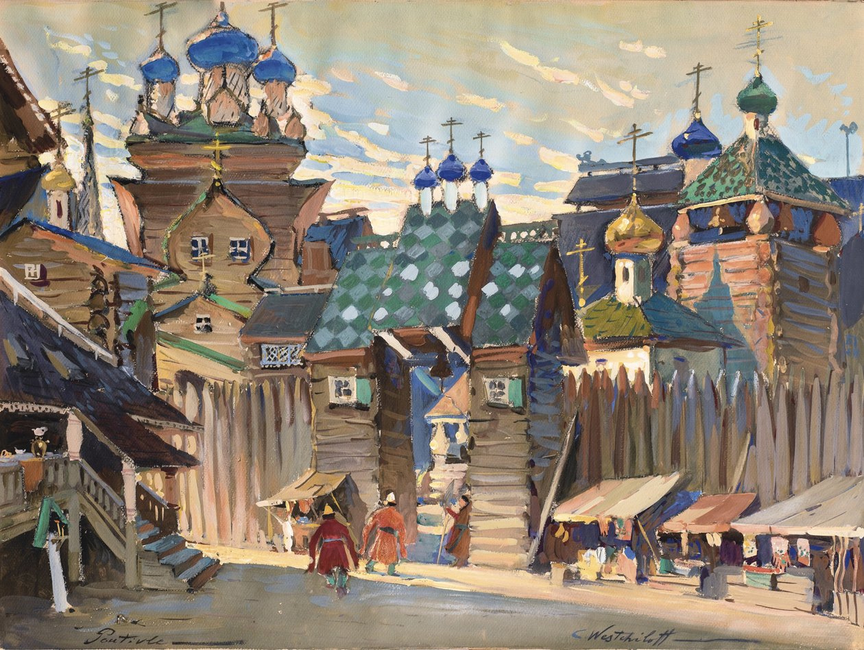 Mercado. Cenário para a ópera Príncipe Igor de A. Borodin de Konstantin Alexandrovich Veshchilov