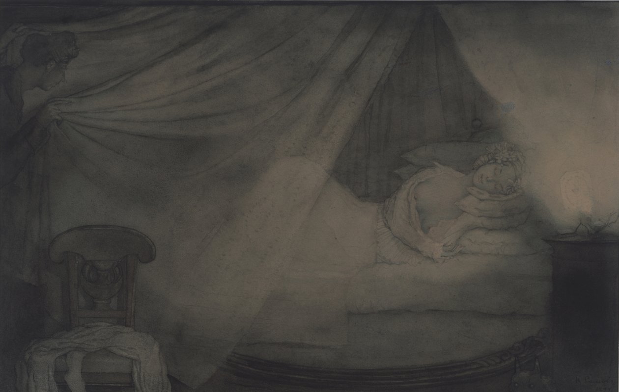 No quarto. Ilustração para o poema Count Nulin de A. Pushkin de Konstantin Andreevic Somov