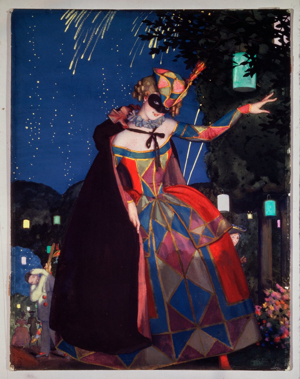 A linguagem de Colombina. Obra de Konstantin (Constantin) Andreyevich Somov (1869-1939), aquarela e guache sobre papelão de Konstantin Andreevic Somov