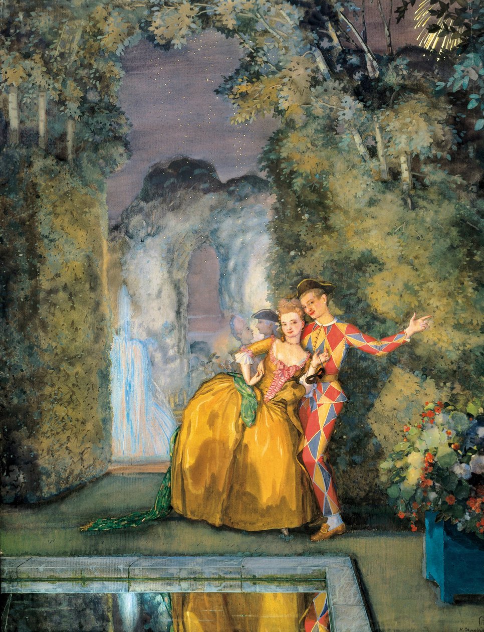 Criada com arlequim, c. 1900 (aquarela) de Konstantin Andreevic Somov