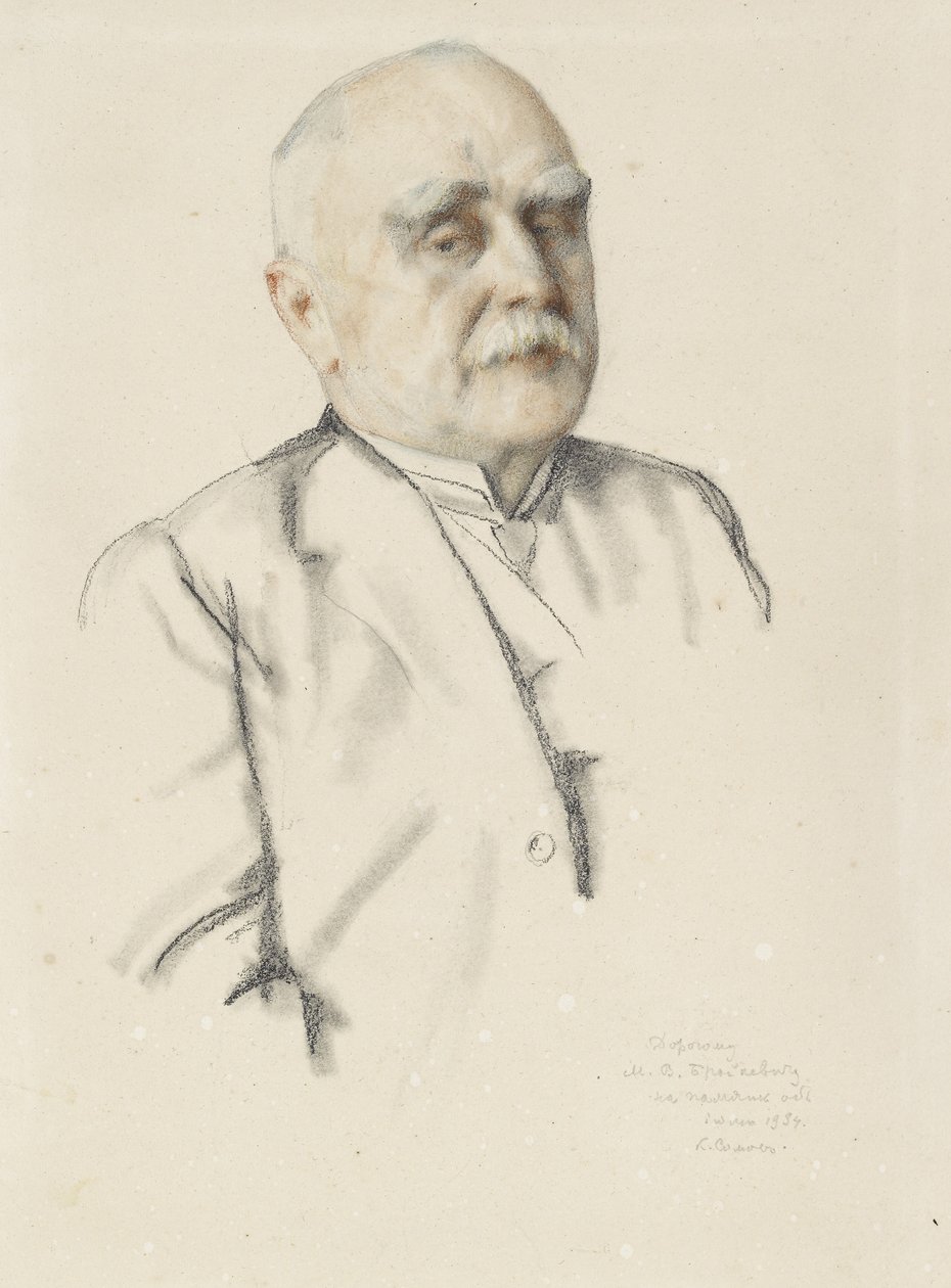Retrato de Mikhail Vasil&39;evich Braikevitch, 1934 gGrafite e lápis coloridos, com coto sobre papel descolorido) de Konstantin Andreevic Somov