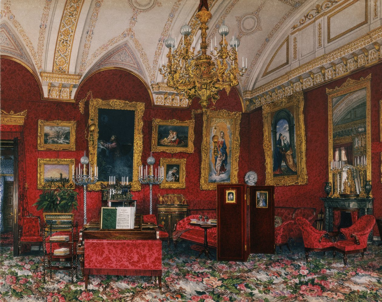 Interiores do Palácio de inverno. O Estudo da Grã-Princesa Maria Nikolayevna, final do século XIX. de Konstantin Andreyevich Ukhtomsky