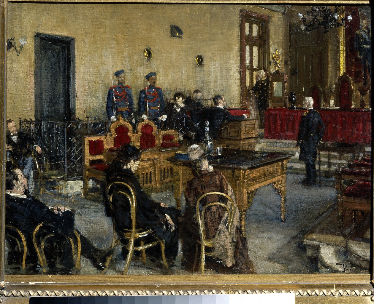 Esperando por um veredicto. Pintura de Konstantin Apollonovich Savitsky (1844-1905), óleo sobre tela de Konstantin Apollonovich Savitsky