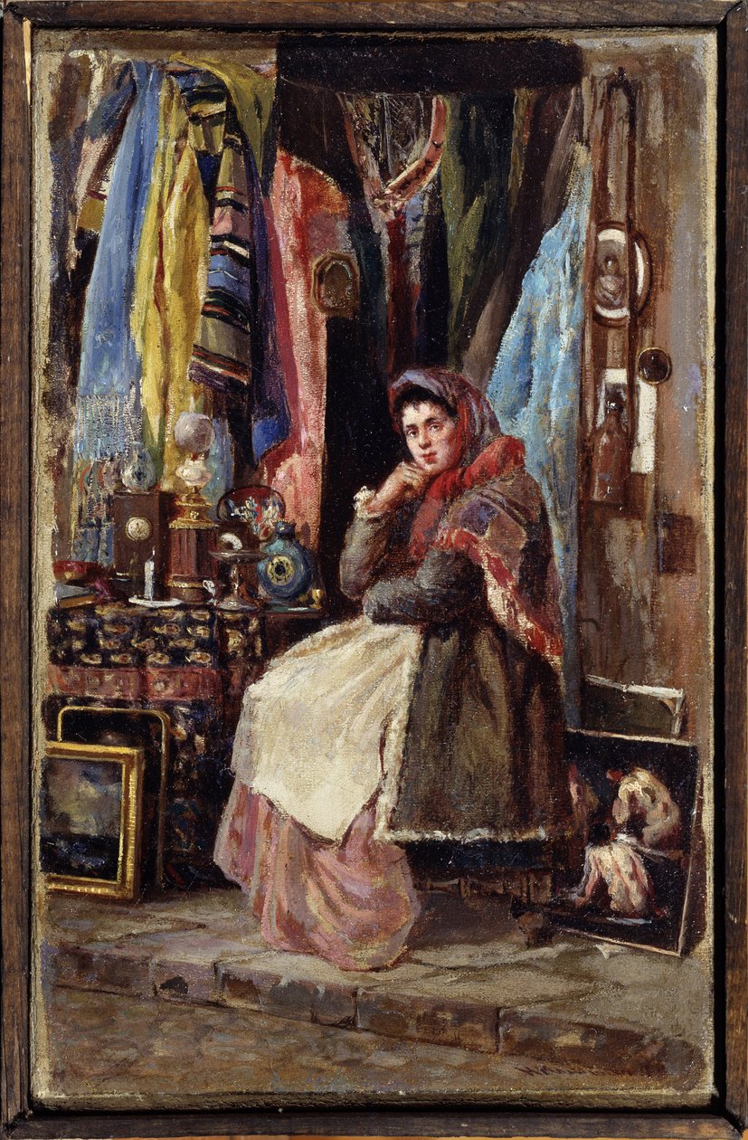 Boutique de curiosidades (Curiosity Shop). Pintura de Konstantin Yegorovich Makovsky (Constantin Makovski) (1839-1915), huile sur toile. Art russe 19e século. Museu de Arte M.Tuganov da Ossétia do Norte, Vladikavkaz (Vladicaucaze) (Rússia). de Konstantin Egorovich Makovsky