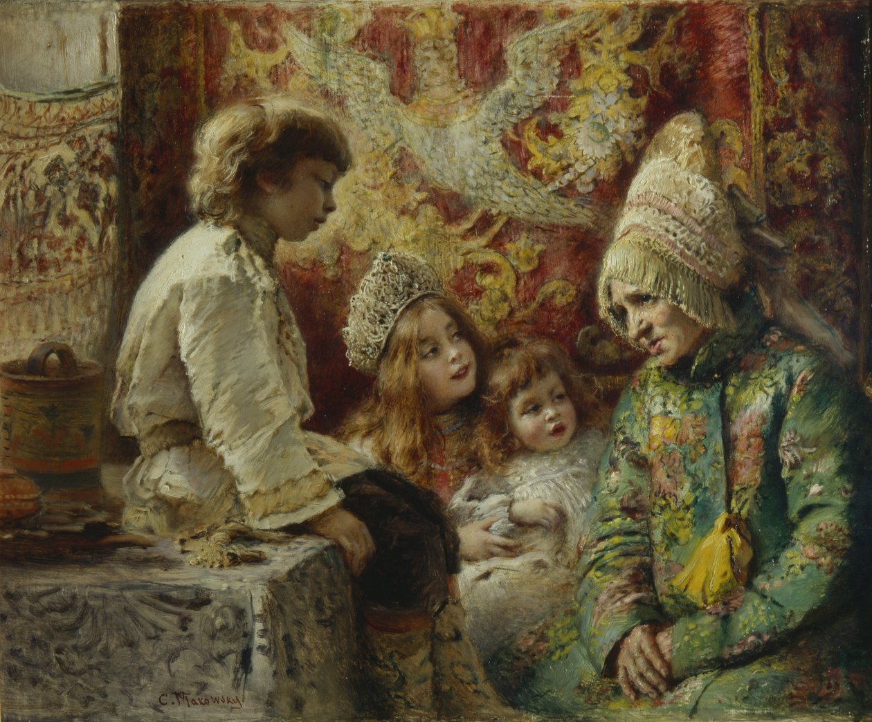 Avó com crianças avós conto de fadas, 1882 de Konstantin Egorovich Makovsky