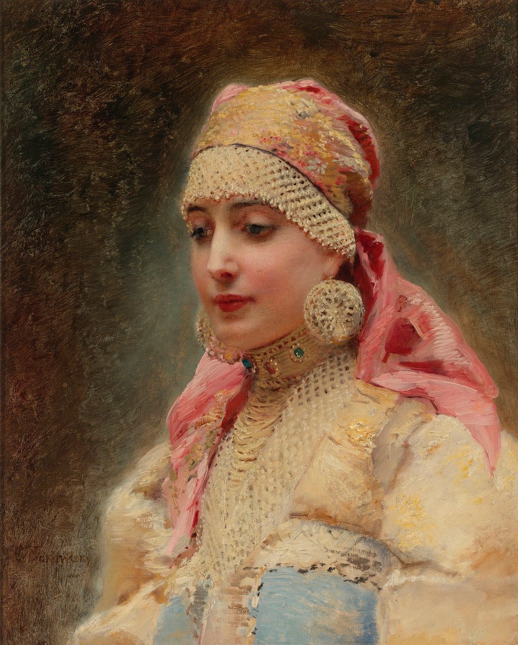 "Portrait de femme de boyard" (boiard, boiar) - Peinture de Konstantin Yegorovich Makovsky (Constantin Makovski) (1839-1915), huile sur toile, vers 1890 - (Boyar