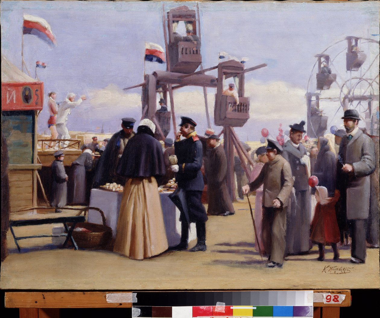 Barracas da Feira de Moscou. (Estandes da Feira de Moscou). Pintura de Konstantin Yegorovich Makovsky (Constantin Makovsky) (1839-1915), óleo sobre tela. Arte russa do século XIX. Museu de Arte Estatal da República da Chuváchia, Cheboksary (Chuváchia, Rúss de Konstantin Egorovich Makovsky