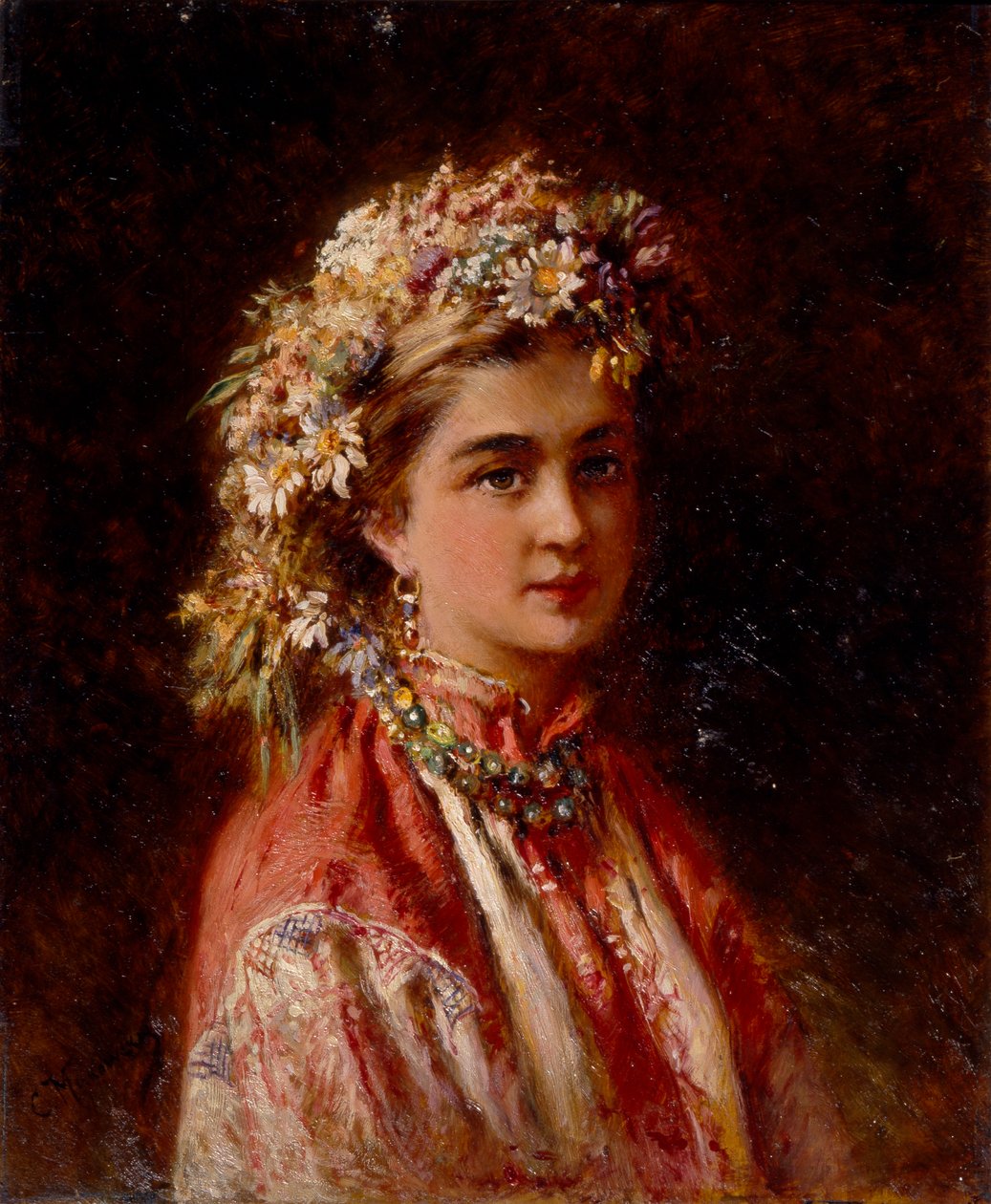Moça com guirlanda de flores de Konstantin Egorovich Makovsky