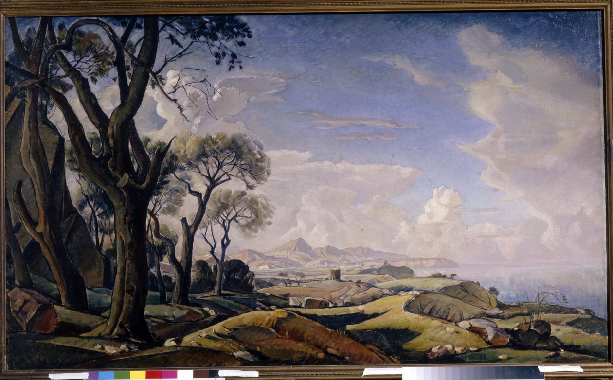 "Paysage avec arbres" (Paisagem com árvores) Peinture de Konstantin Fyodorovich Bogayevsky (Constantin Bogaievsky) (1872-1943) Óleo sobre tela Galeria Estadual Tretyakov 1927, Moscou de Konstantin Fedorovich Bogaevsky