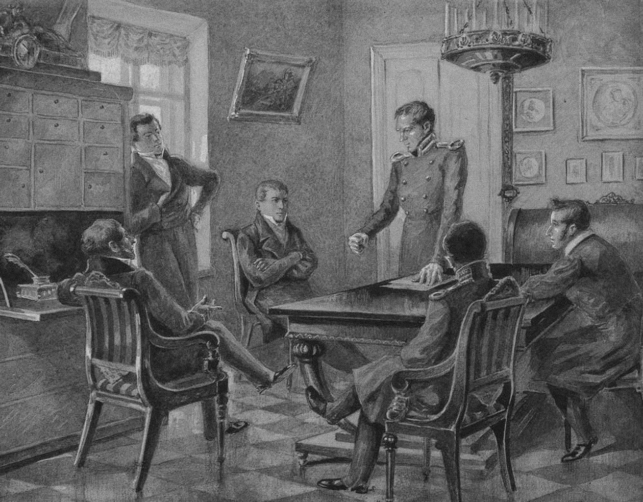 Pavel Pestel discurso na reunião da Sociedade do Norte dos Decembristas em Petersburgo, 1936 de Konstantin Mikhailovich Goldstein