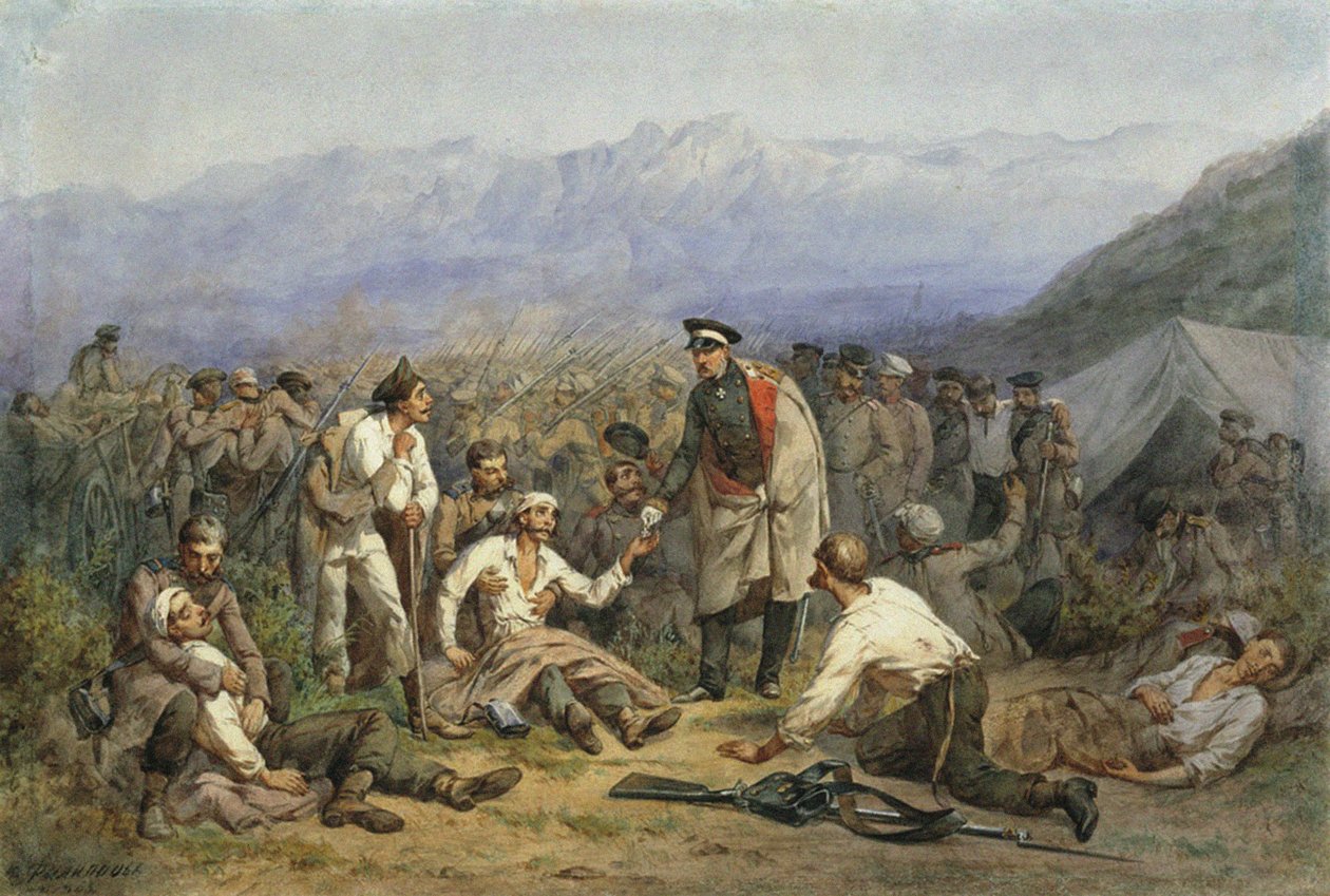 Após a batalha. Cena da guerra da Crimeia de Konstantin Nikolaevich Filippov