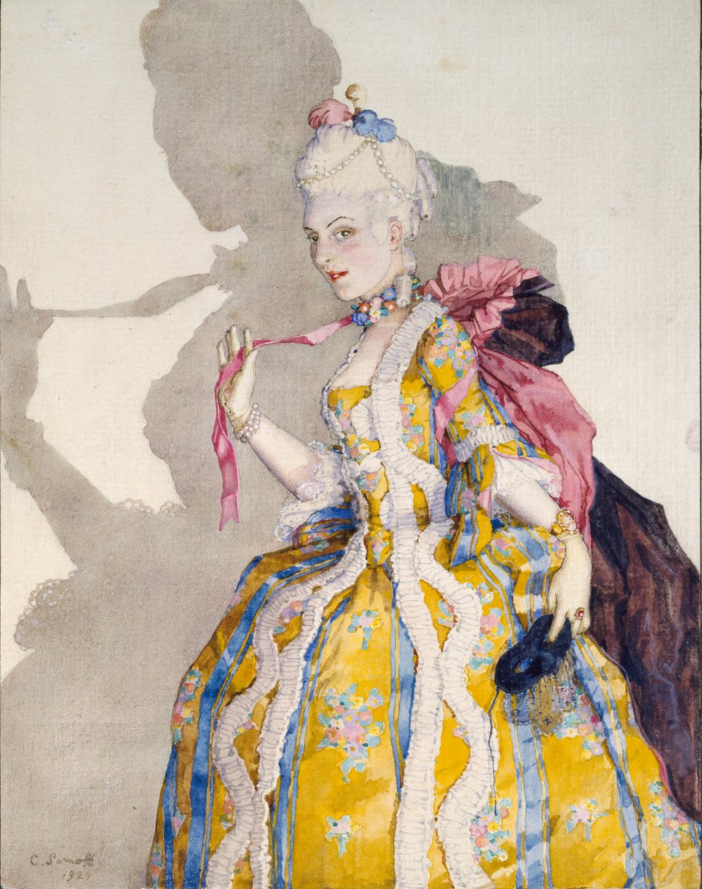 Desenho para um Traje de Marquesa para a bailarina Tamara Karsavina, 1924 de Konstantin Somov