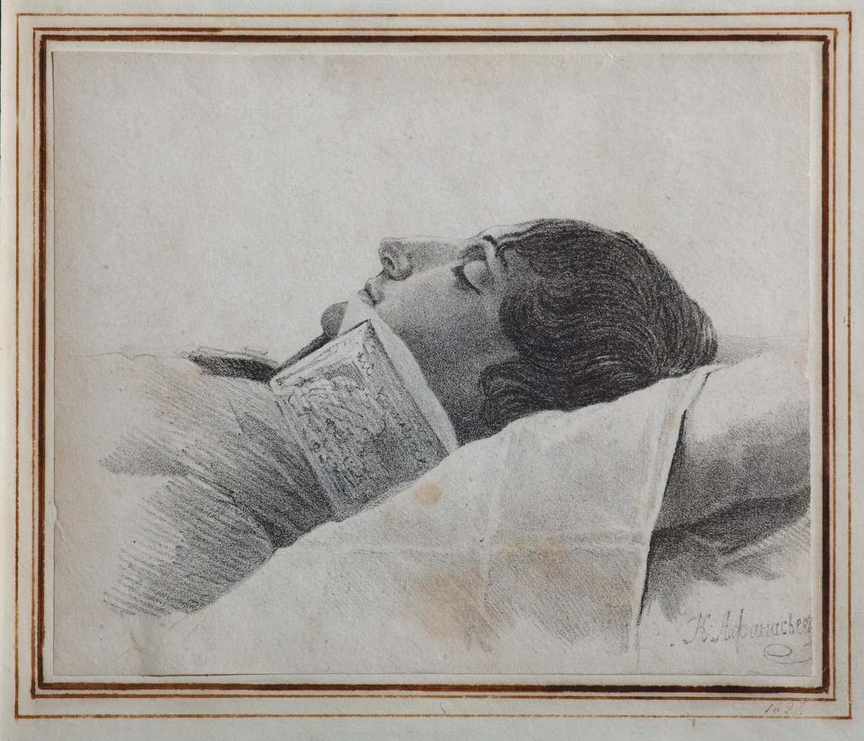 Dimitri Venevitinov 1805-1827 no leito de morte, 1827 de Konstantin Yakovlevich Afanasyev
