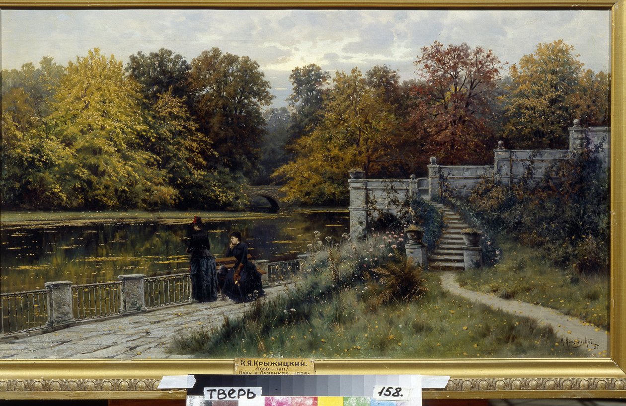 Parque Lazienki (Varsóvia, Polónia). Pintura de Konstantin Yakovlevich Kryzhitsky (1858-1911), óleo sobre tela de Konstantin Yakovlevich Kryzhitsky