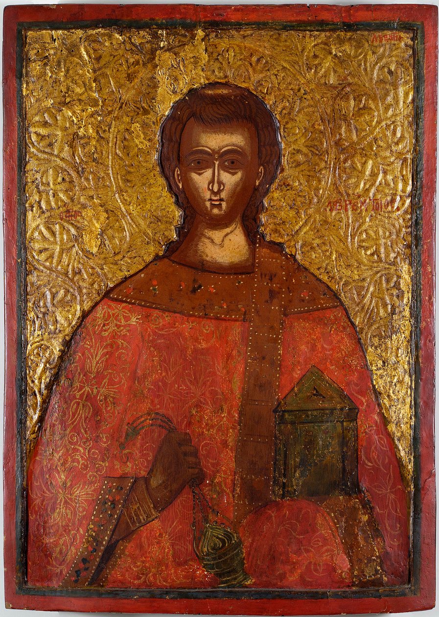 São Lourenço (São Lourenço) - Ícone de Konstantinos Adrianoupolitis (activo no século XVII), tempera sobre madeira de Konstantinos Adrianoupolitis