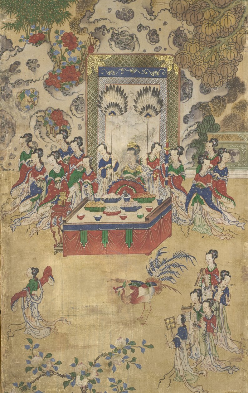 Seowangmo, detalhe do Banquete de Seowangmo, c.1800 (tinta, cor e ouro em seda) de Korean School