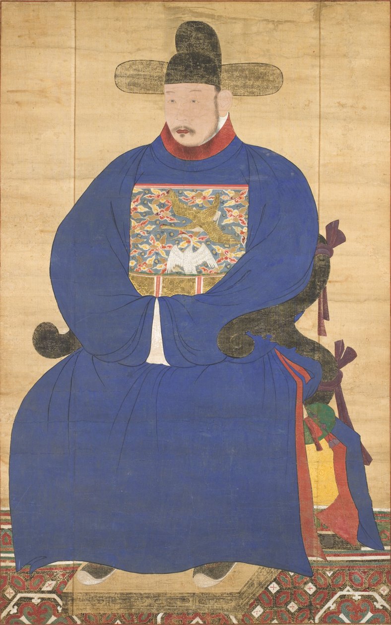 Retrato de um sujeito meritório, do século XVIII (rolo de suspensão montado como um painel, tinta e cor em seda) de Korean School