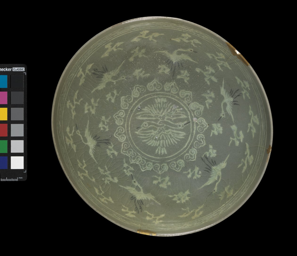 Tigela com guindastes e nuvens, c.1150-1200 (grés esmaltado celadon) de Korean School