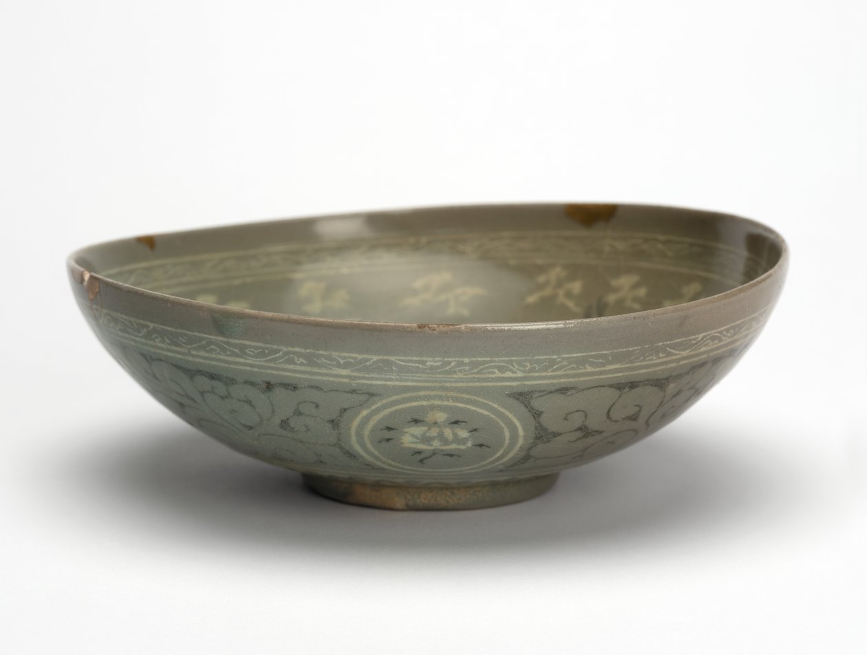 Tigela com guindastes e nuvens, c.1150-1200 (grés esmaltado celadon) de Korean School
