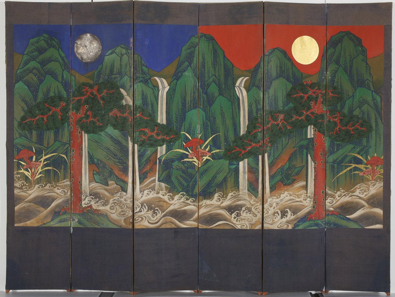 Paisagem (tempera e folha de ouro no painel) de Korean School