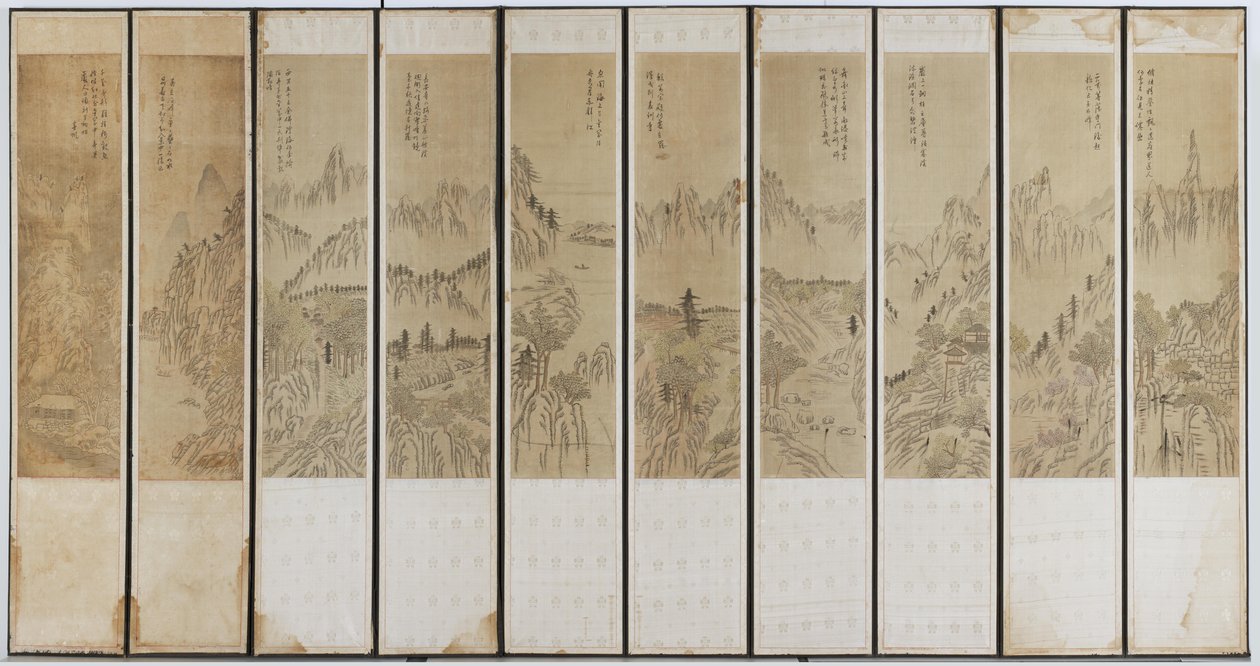 Cenas da paisagem, dinastia Choson (tinta & wc em madeira, seda e papel) de Korean School