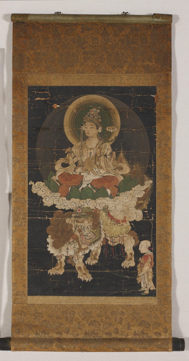 Manjushri (cor de seda, montado como um pergaminho) de Korean School