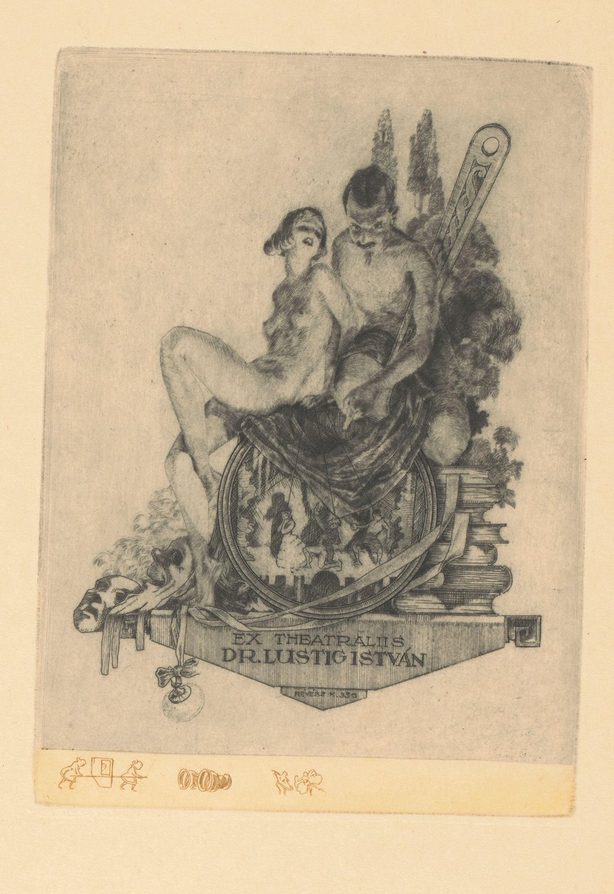 Há ex libris para István Luszt Ex teatral dr. István Lustig (título no objeto) de Kornél Révész