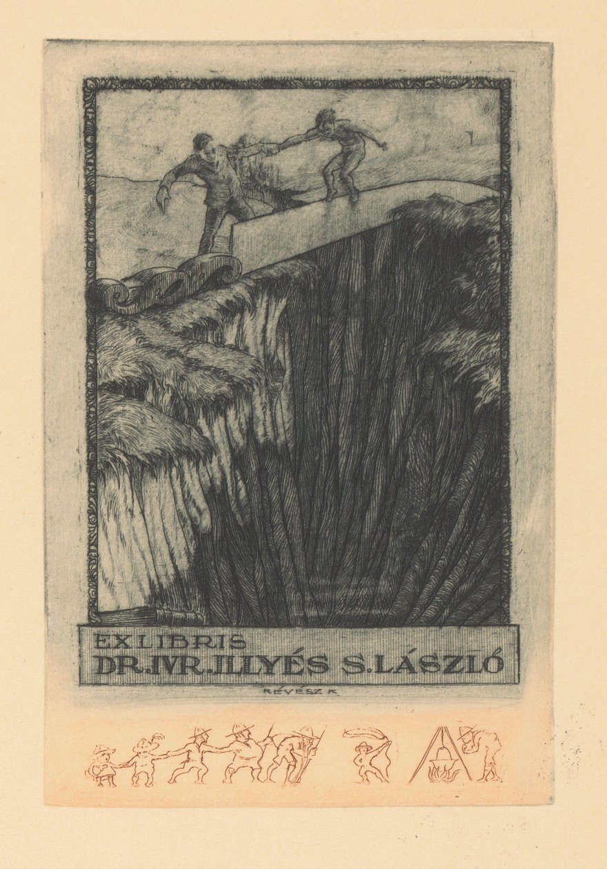 Ex libris de Sándor László Illyés
Ex libris dr. ivr. Illyés S. Lászlo (título sobre o objecto) de Kornél Révész