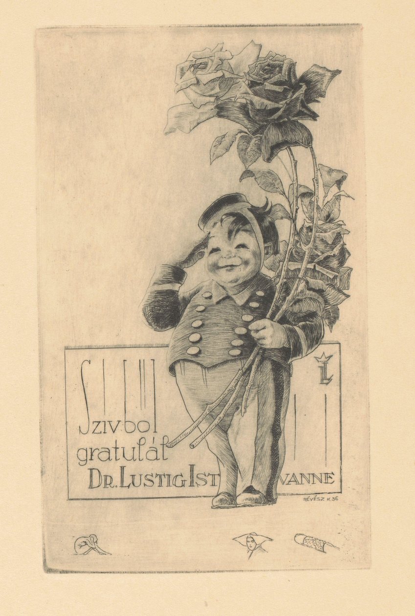 Felicitatie van Istvan Lusztig
Felicitações sinceras ao Dr. Istvánné Lustig (título sobre o objecto) de Kornél Révész