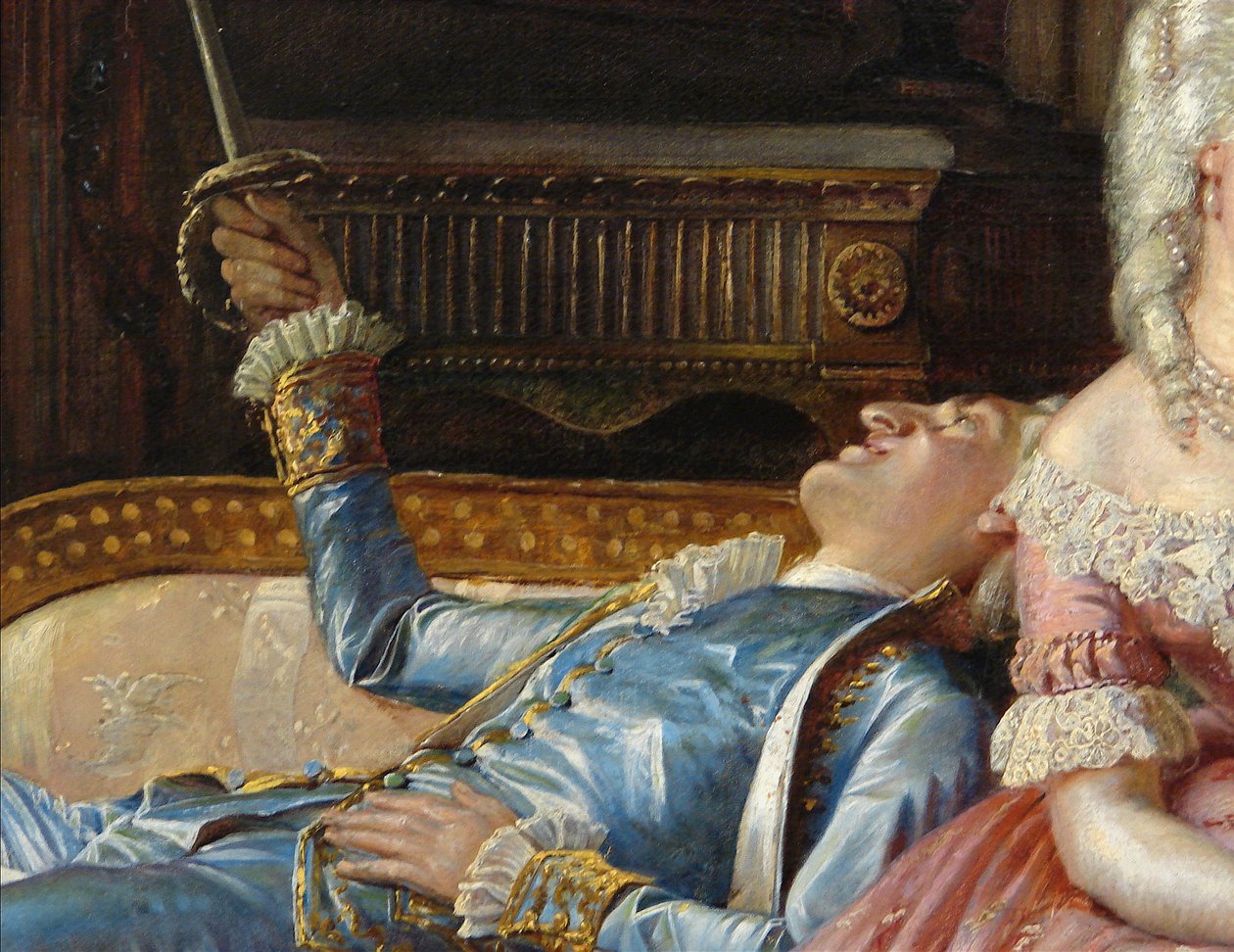 Cena da corte de Christian VII, detalhe de Kristian Zahrtmann