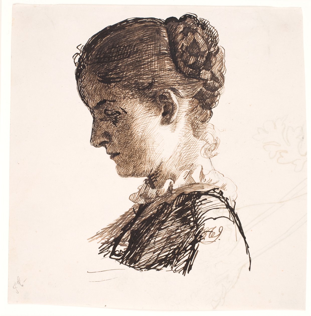 A irmã do artista Elisabeth. Perfil t.v. Penteado de tranças de Kristian Zahrtmann