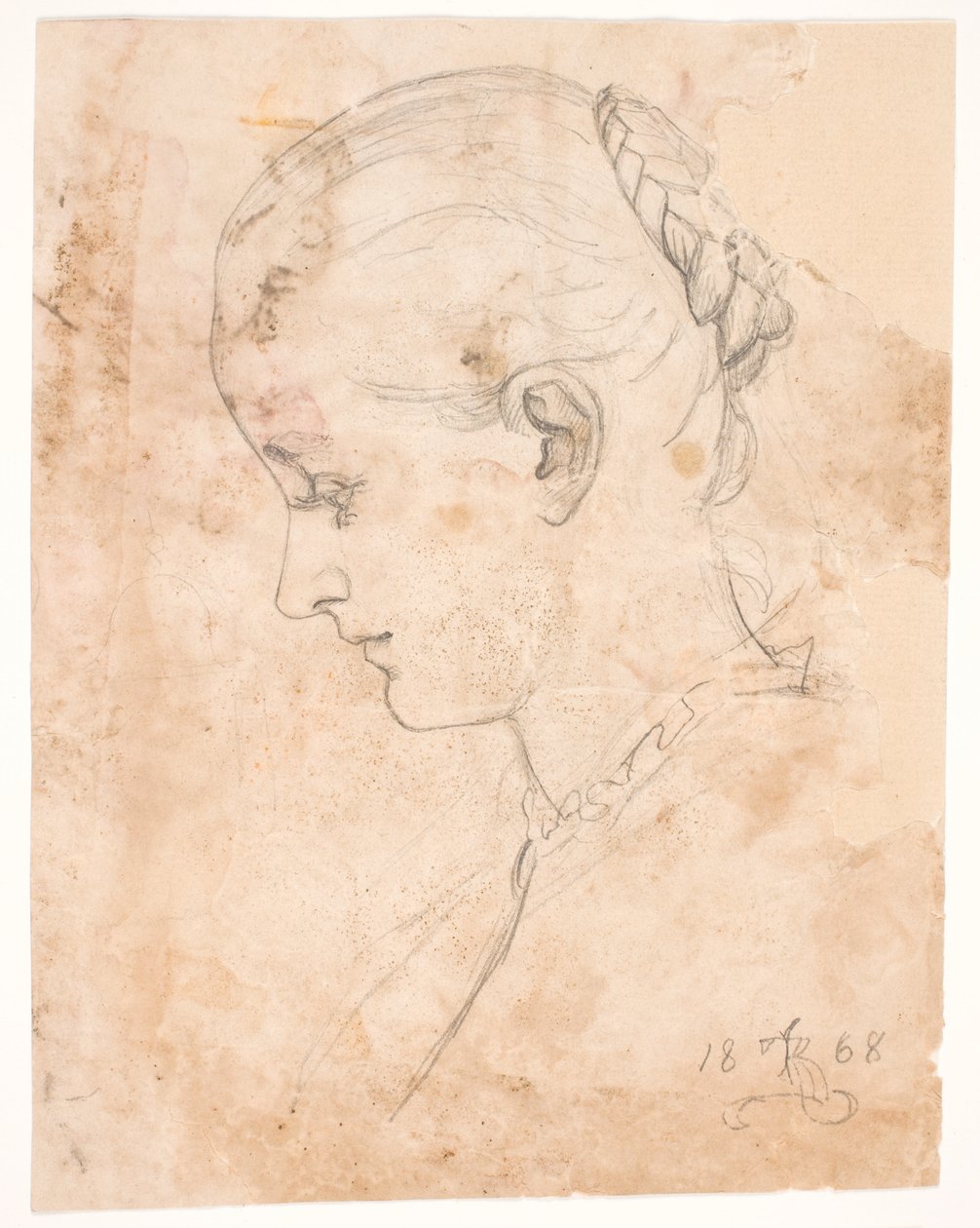 A irmã do artista, Elizabeth. Perfil t.v. Penteado de tranças de Kristian Zahrtmann