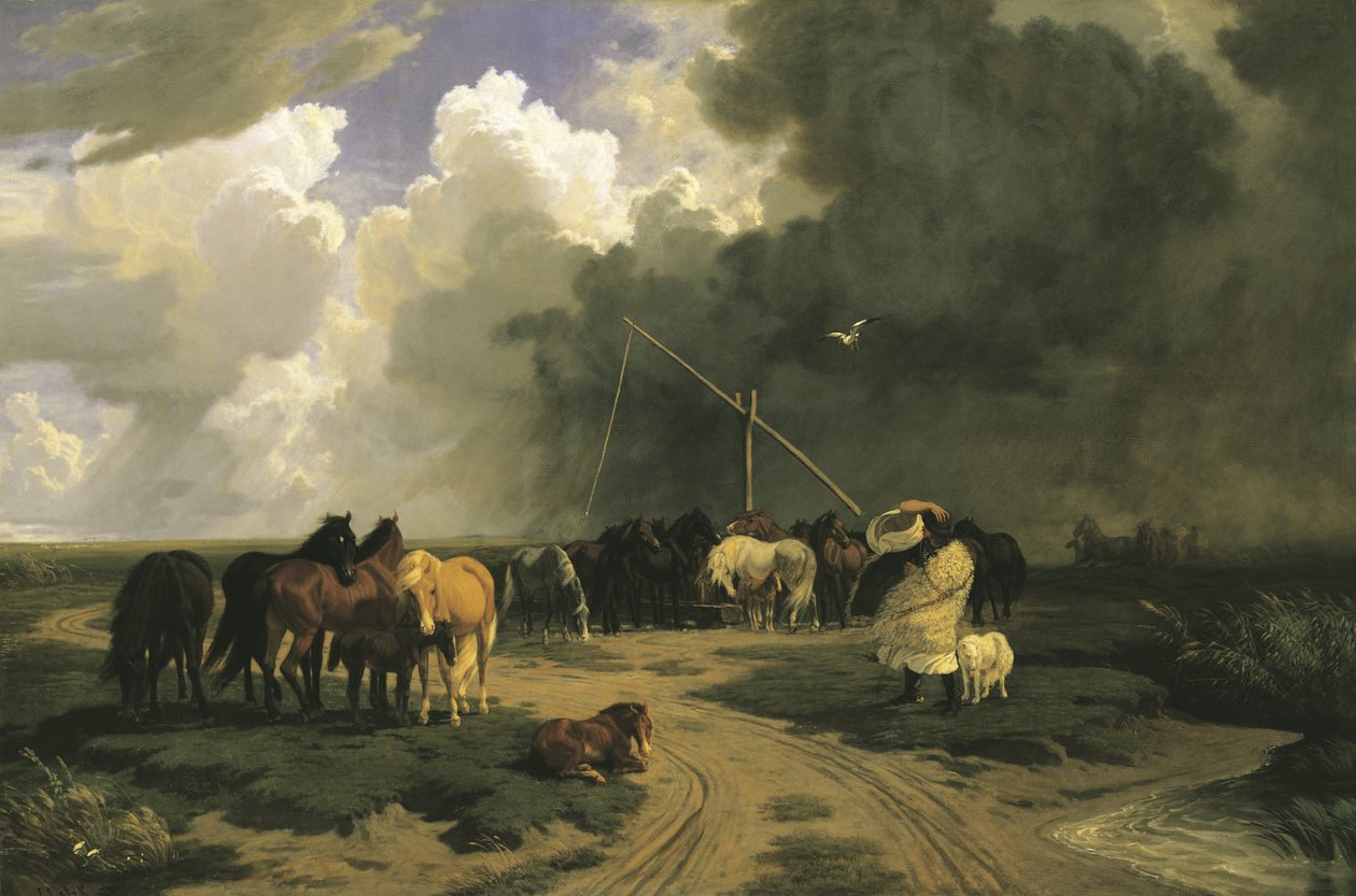 Cavalos em uma tempestade de Károly Lotz
