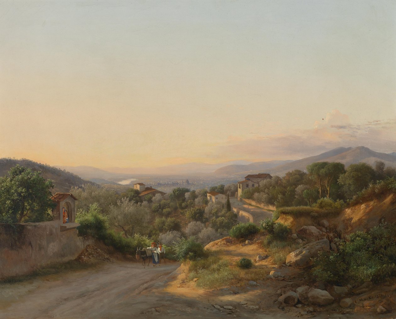Vista de Florença e as colinas a oeste de San Donato, via Bagno a Ripoli de Károly Markó the Younger