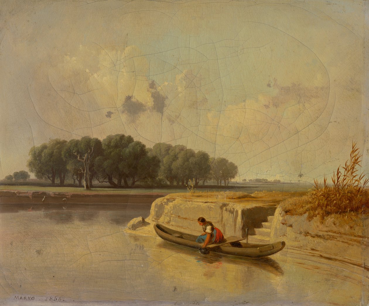 Paisagem com um rio e um barco em primeiro plano de Károly Markó the Younger
