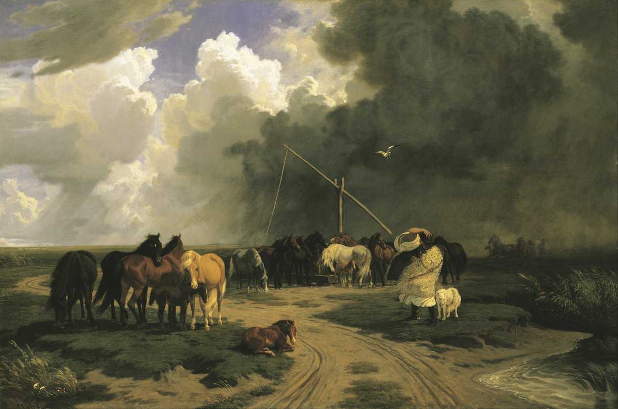 Cavalos numa tempestade de Károly Lotz