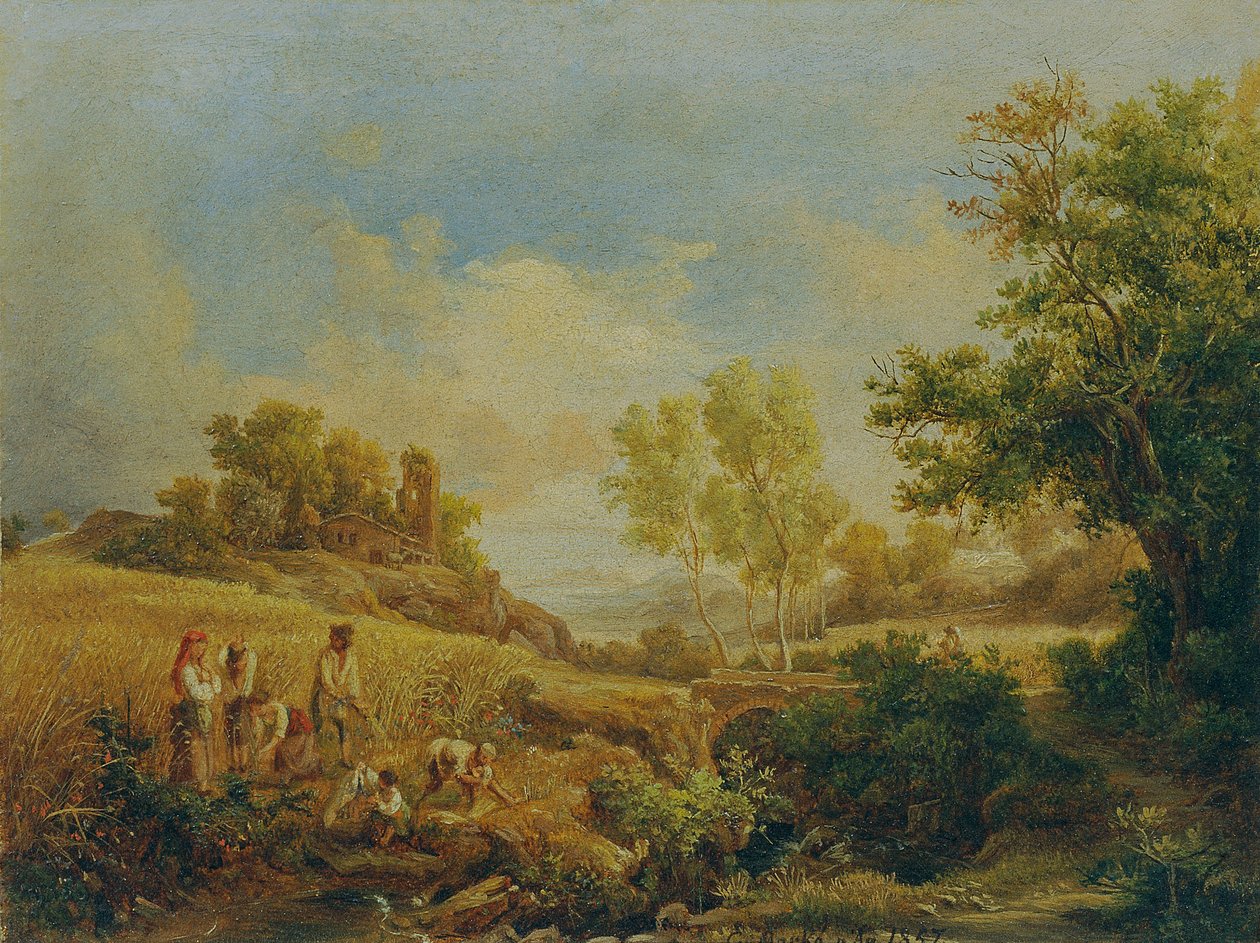 Paisagem com colheita de feno de Károly Markó d. Ä.