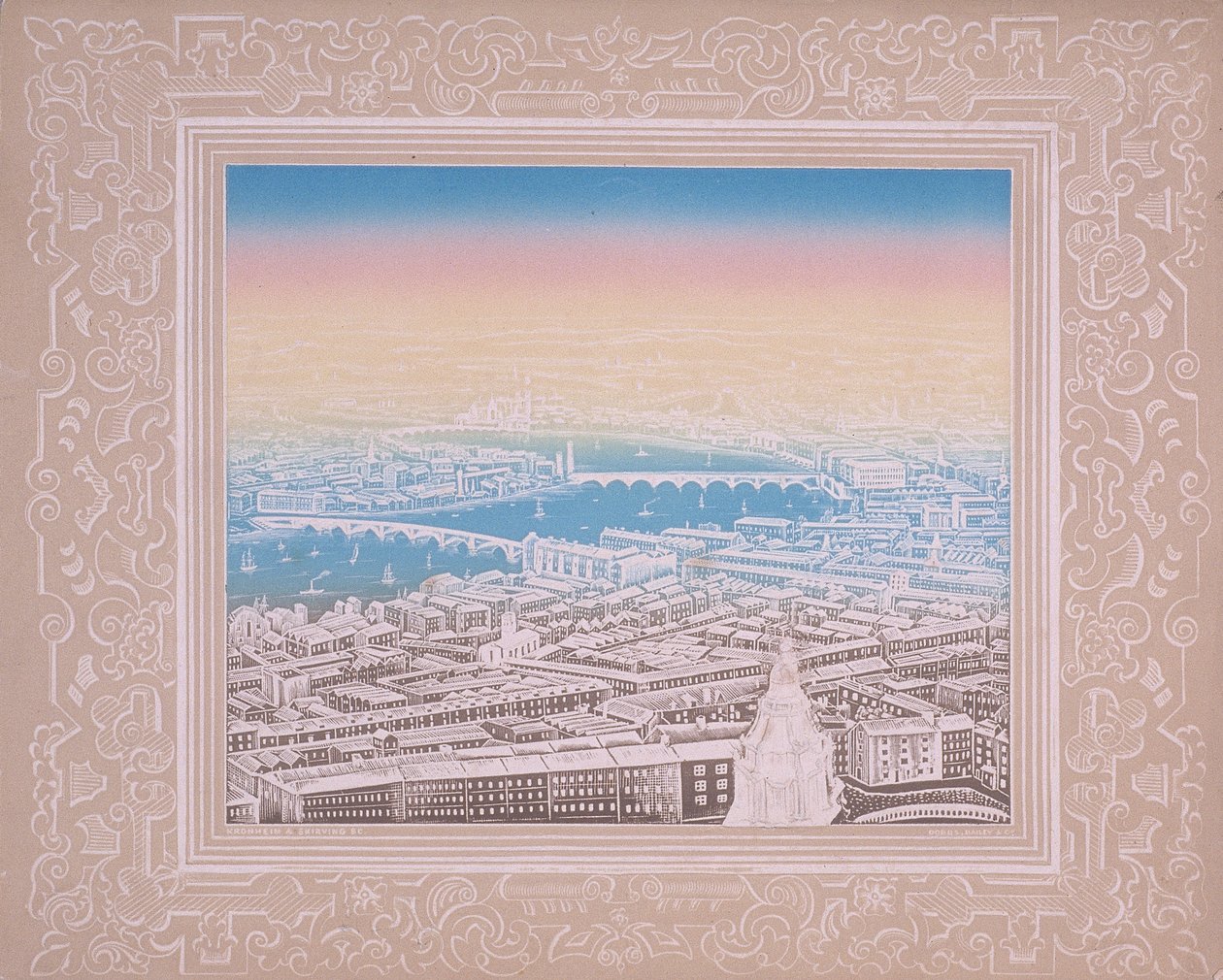 Vista aérea de Londres mostrando Waterloo Bridge e Blackfriars Bridge, c1845. de Kronheim and Co