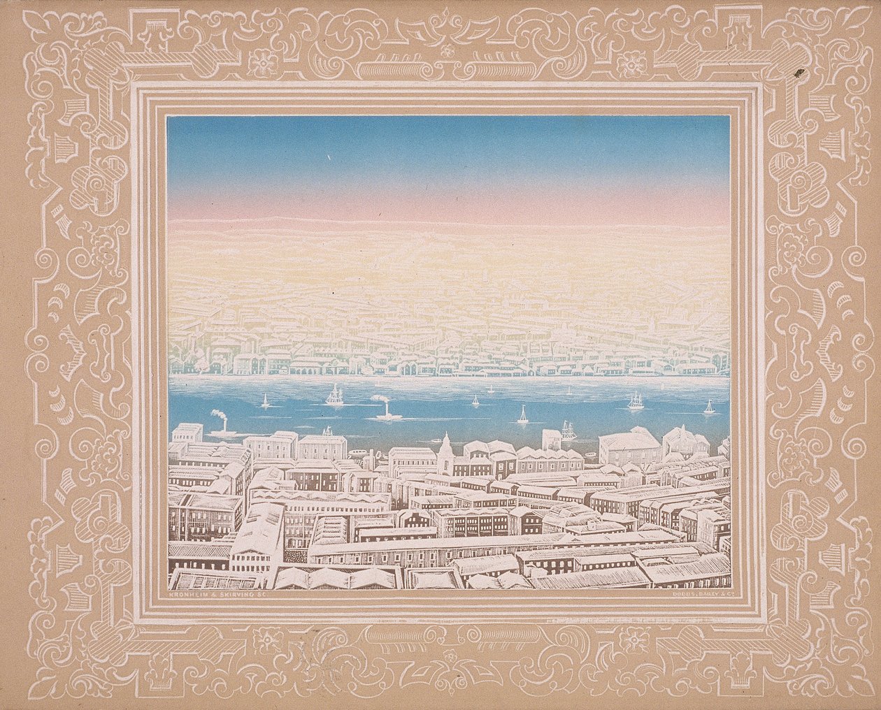 Vista aérea de Londres com borda decorativa, c1845 de Kronheim and Co
