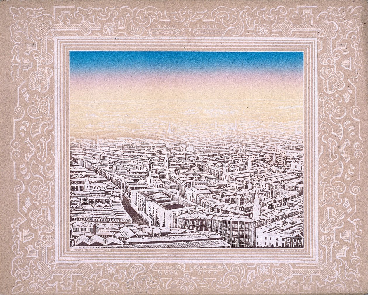 Vista aérea de Londres com borda decorativa, c1845 de Kronheim and Co