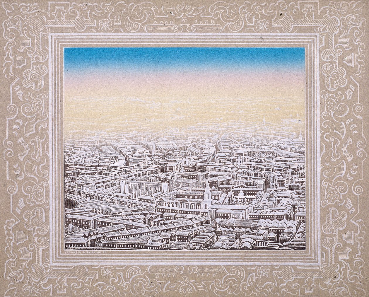 Vista aérea de Londres com borda decorativa, c1845 de Kronheim and Co