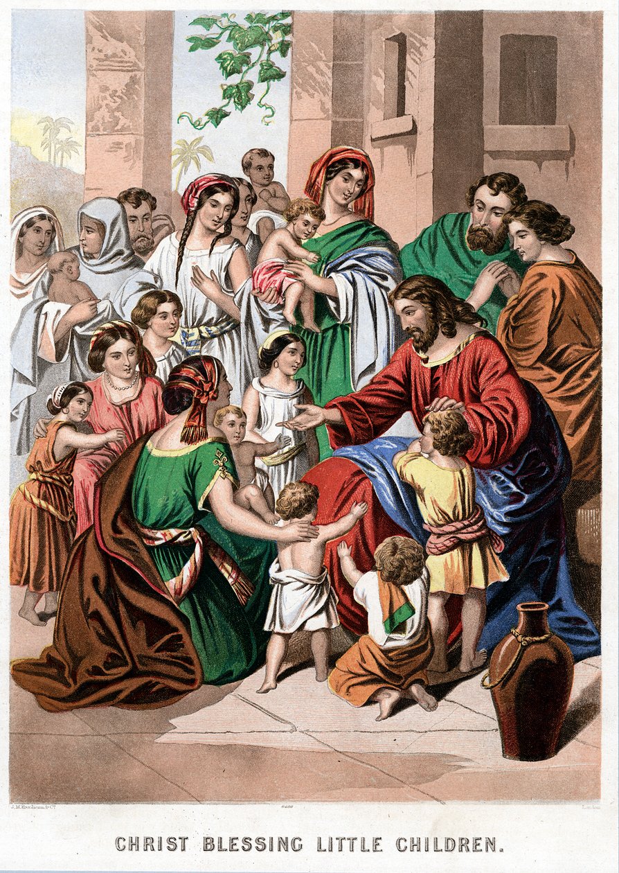 Cristo abençoando as crianças pequenas, meados do século XIX de Kronheim and Co