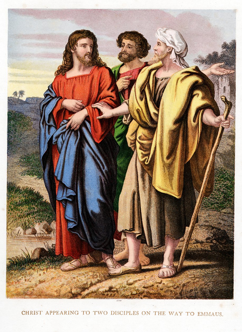 Cristo aparecendo aos dois discípulos no caminho de Emaeus, c1860 de Kronheim and Co
